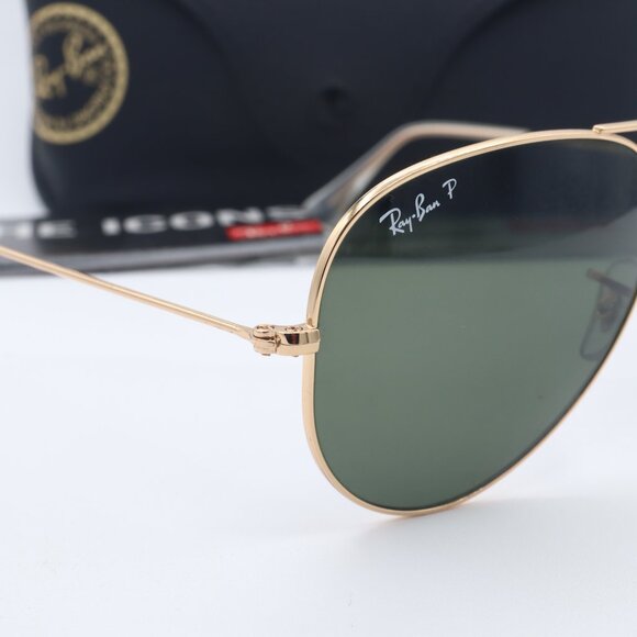 New Ray-Ban Sunglasses RB3025 Aviator Classic Gold Polarized Green Lens 58mm - Picture 3 of 5